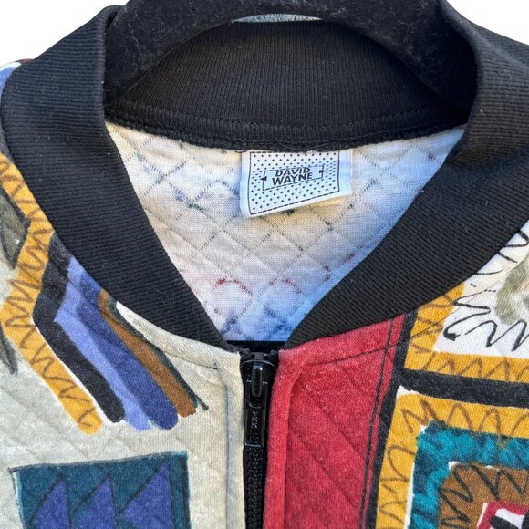 David Wayne Vintage Womens Quilted Geometric Print Retro Bomber Jacket Womens XL - Picture 6 of 12